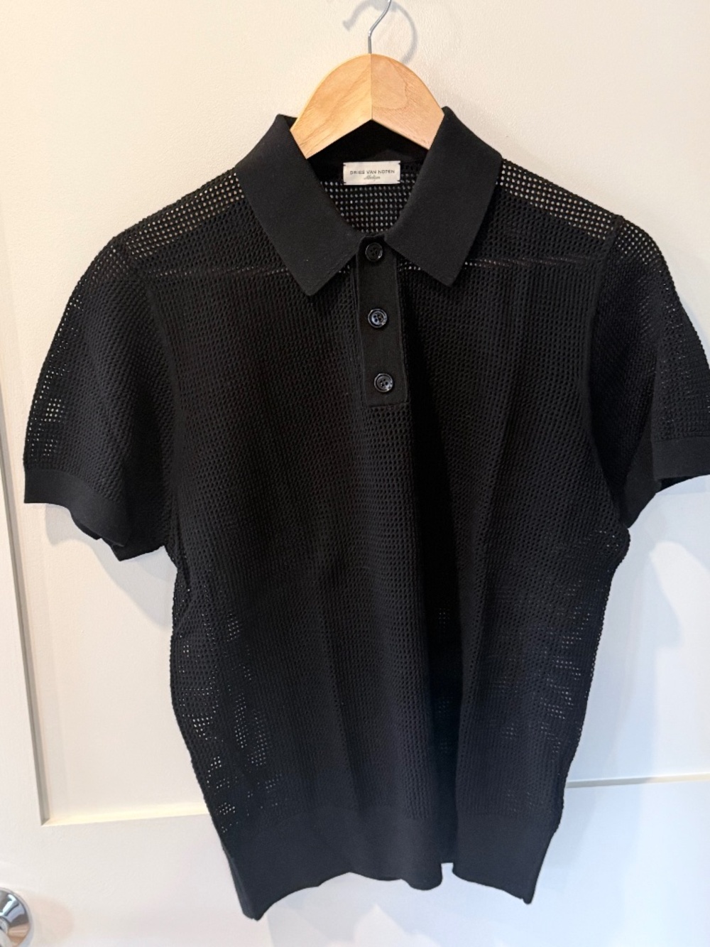 Dries Van Noten Black Mesh Polo Shirt